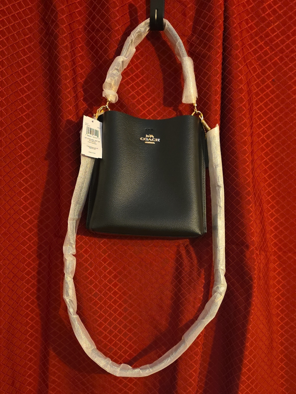 Coach NWT Black Leather Mini Bucket Crossbody with Gold Tone Hardware&Logo